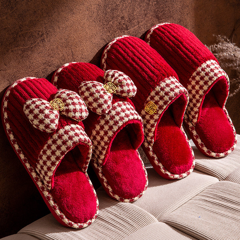Mil zapatillas de bodas de arco de malla de invierno otoño interior casados pareja de casamiento antideslizante invierno de algodón