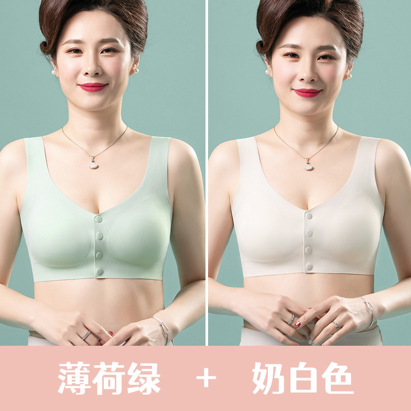 Ropa interior de madre sujetador inalámbrico delgado de verano sujetador de botón frontal de mujer sin costuras más tamaño ropa interior de mediana edad y ancianos