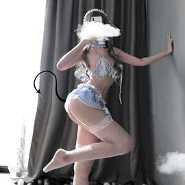 性感情趣内衣系带情感露背女佣可爱蕾丝角色扮演蓝格女仆制服代发