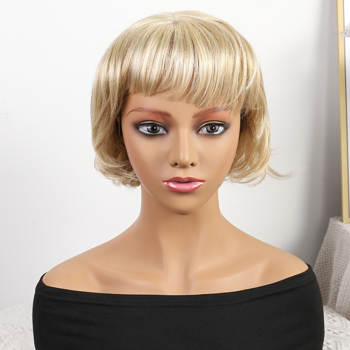 Cabeza de bob de fibra química al por mayor peluca de pelo de estudiante mecanismo de peluca cubierta de cabeza