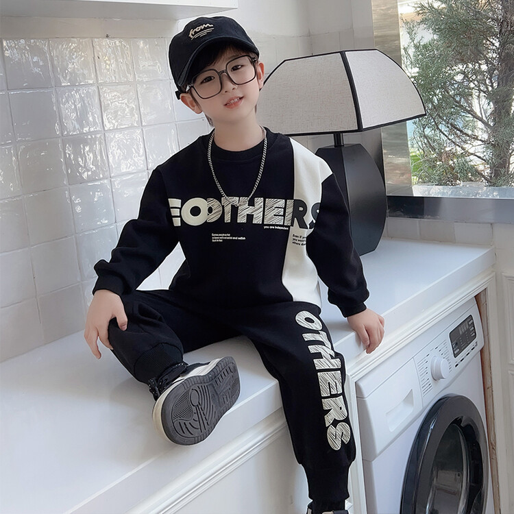 Conjunto de dos piezas de manga larga para niños, suéter con letras bloqueadas de Color para primavera y otoño, pequeño y mediano, 2023_voghion.com