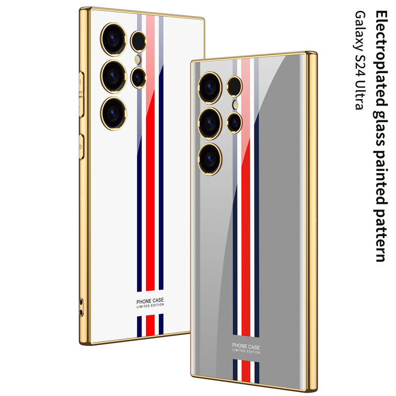 Applicable to Samsung S24Ultra cross-border mobile phone shell fashion electroplated frame S24 tempered glass shell S24Plus sets