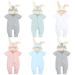 Newborn pure cotton clothes summer big ear rabbit baby onesie Instagram short sleeve baby crawling suit