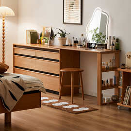 北陌家具梳妆台斗柜一体书桌日式樱桃木化妆桌实木l型转角床尾柜