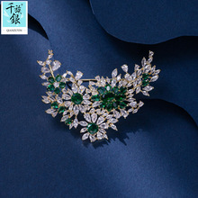 千族银 英国设计师王室贵族璀璨宝石花朵胸针 高贵祖母绿胸花别针