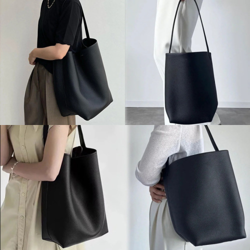European and American classic niche tote bag genuine leather top layer cowhide bucket bag pebbled leather large capacity shoulder bag