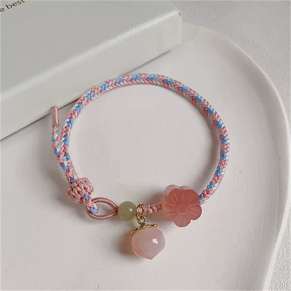 Fashion Peach Blossom Agate Hetian Jade Handmade Woven Hand Rope Sweet Fresh Women's Hand Rope Niche ins Style