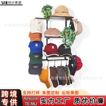 跨境新款壁挂式帽子架3层带木板墙壁帽子收纳架室内棒球帽展示架