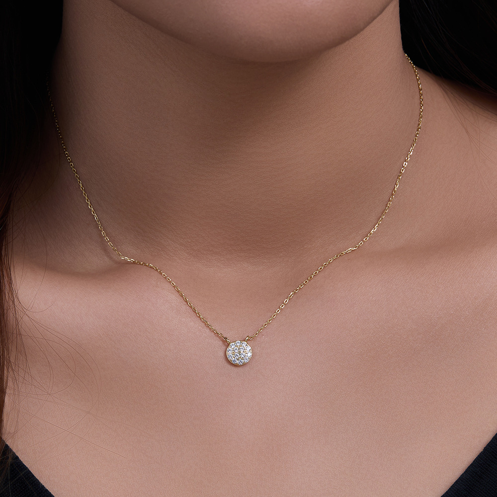 S925 plata esterlina clásico redondo micro incrustaciones ZIRCON colgante collar de las mujeres del todo-fósforo clavícula cadena europea y americana Amazon Venta caliente