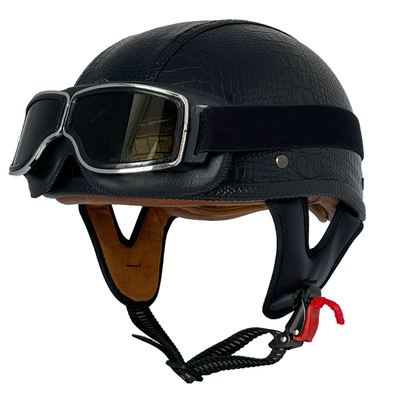 Motosiklet kaskı (dəbilqə) – scoop helmet small helmet body - black-crocodile-leather-helmet-square-retro-mirror-m