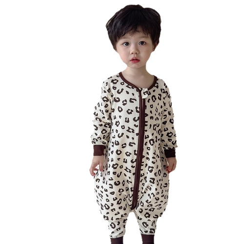 Thick Fleece-Textured Sleeping Bag for Kids, Baby Split-Leg Anti-Kick Blanket, Boneless Wool-Lycra Cotton Boys' Seamless One-Piece Romper