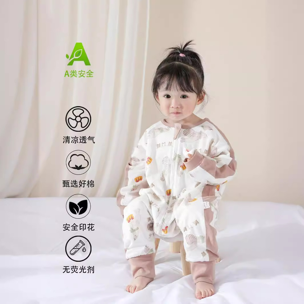 Anyang children's clothing thin wholesale summer cotton class a split leg sleeping bag children's jumpsuit climbing clothes baby sleeping bag