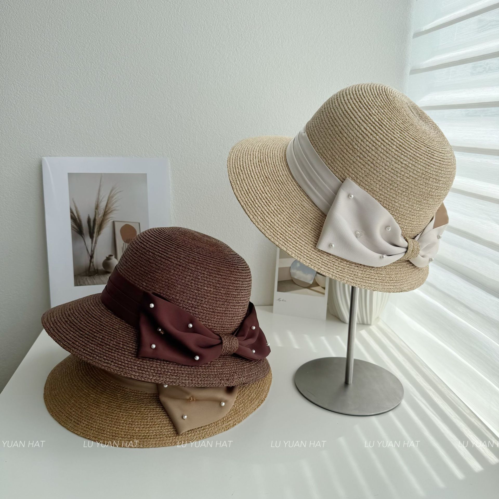 Hepburn Style Raffia Straw Sun Hat For Women Summer Beach Visor_voghion.com