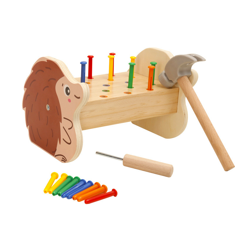 Montessori Early Education para niños de 2 a 4 años, rompecabezas, desmontaje, tornillos, erizo de cinco colores, caja de herramientas, juguetes ensamblados