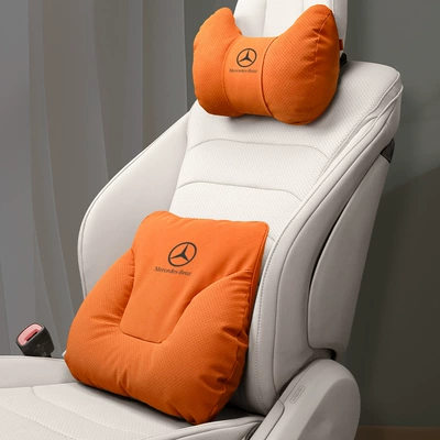 Waist Support, Neck Pillow, Headrest - horn-model-love-horse-orange-mercedes-benz-headrest-lumbar-support-one-each