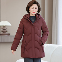 专柜防寒连帽羽绒服女2025冬新款时尚气质中年妈妈保暖白鸭绒外套