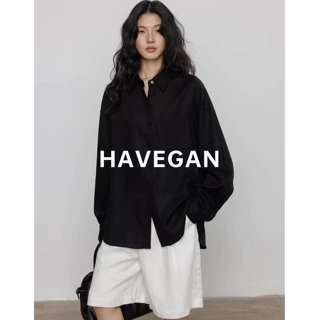 与间HAVEGAN/天丝亚麻长袖秋季防晒衬衫女宽松慵懒松弛休闲上衣