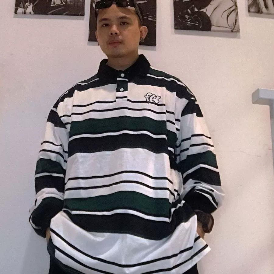 Американское западное побережье Старая школа Chicano вышивка свободный хип-хоп с длинным рукавом полосатый поло