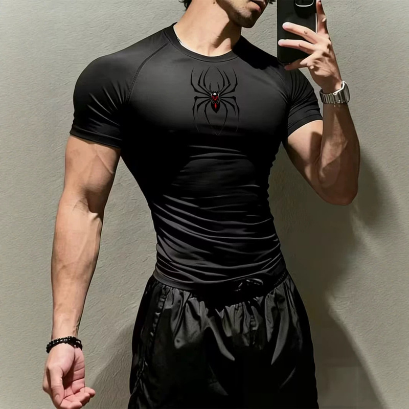 Men's Compression T-Shirt Breathable Sweat-Wicking Muscle Contour Design Big Spider Print Design Pattern Stretchy Fitness T-Shirt Men's Compression T-Shirt Breathable Sweat-Wicking Muscle Contour Design Big Spider Print Design Pattern Stretchy Fitness T-Shirt