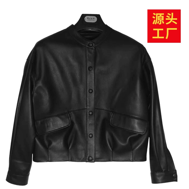 Spring Short Leather Jacket for Leisure - Comfortable, Durable, Custom-Made in Black or Brown