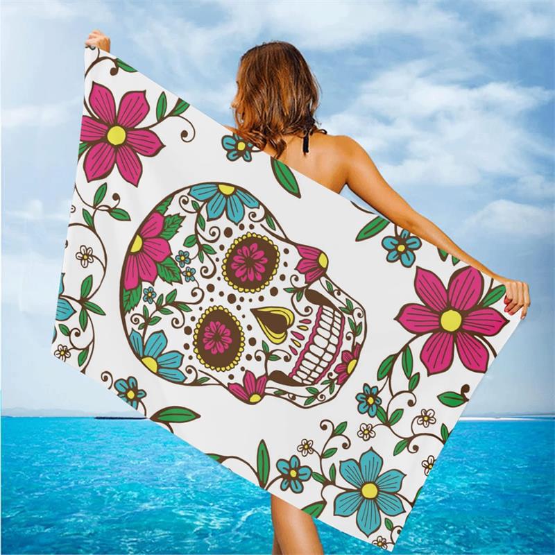 Cross-border Skeleton Flower Absorbent Bath Towel Large Hand Towel Halloween Day of the Dead Microfiber Sand-free Beach Towel