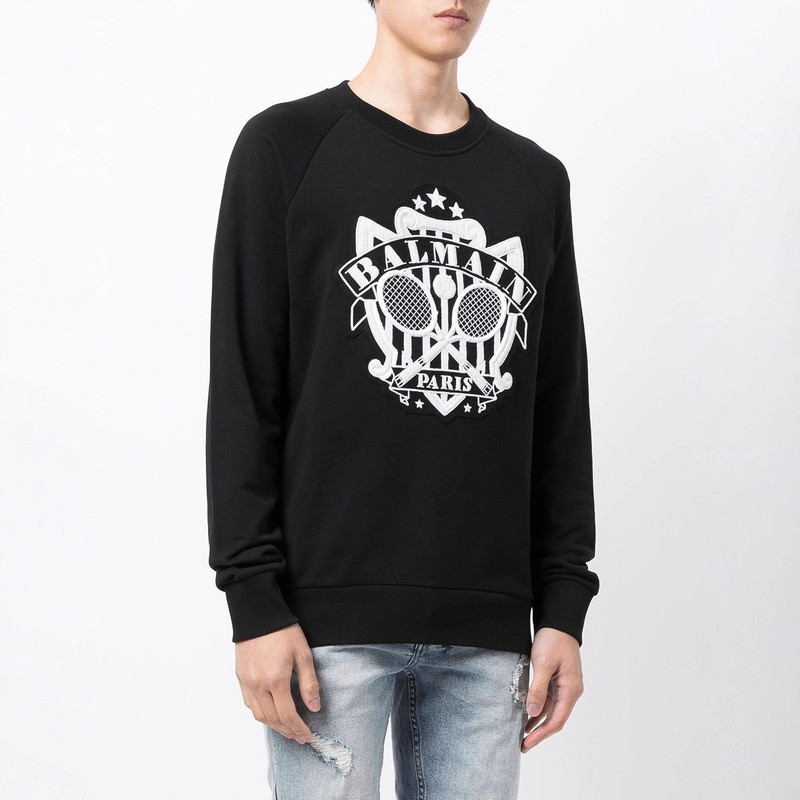 Balmain 26 New Summer and Winter Collection Unisex Crew Neck Sweatshirt with Loose Fit and Fun Print Long-Sleeve Shirt Balmain 26 New Summer and Winter Collection Unisex Crew Neck Sweatshirt with Loose Fit and Fun Print Long-Sleeve Shirt