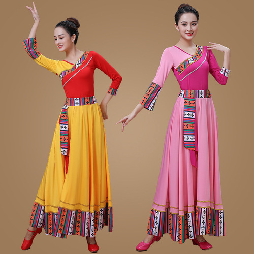 2019 Square Dance Costume for Women - Tibetan Skirt Set Spring Outfit Dance Wear Tibetan Performance Dress with Large Swing Skirt