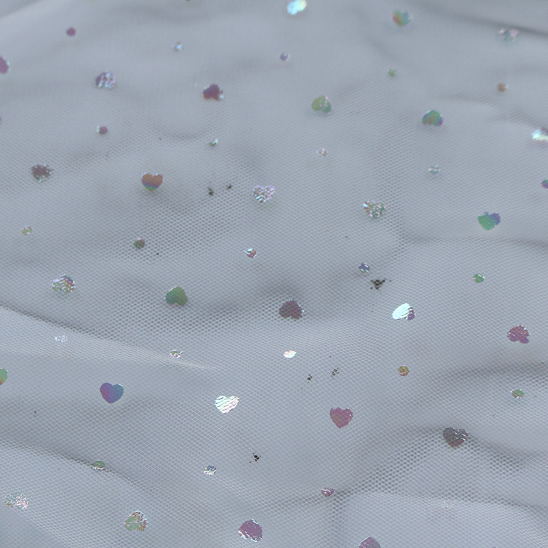 Nueva tela de malla de poliéster tela de amor estampado de color fantasía primavera y verano niñas vestido de princesa bebé tela