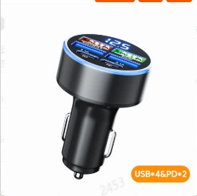 vehicle-mounted one-to-six/8-car fast charging cross-border: Mobil şarj cihazları - fixed-digital-display-4u2pd-car-charger-black
