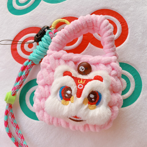 HD12441A03 Chinese New Year Lion Dance Atmosphere Crochet Lanyard Purse Coin Purse Dragon Head New Year Earphone Bag Gift