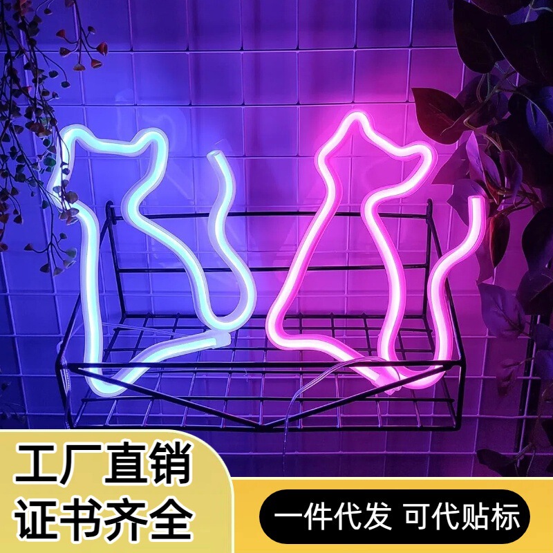 Led Neon Light Cat-Shaped Lamp E-Sports Room Decoration Atmosphere Light USB Battery Internet Celebrity Bedroom Wall-Mounted Night Light Led Neon Light Cat-Shaped Lamp E-Sports Room Decoration Atmosphere Light USB Battery Internet Celebrity Bedroom Wall-Mounted Night Light