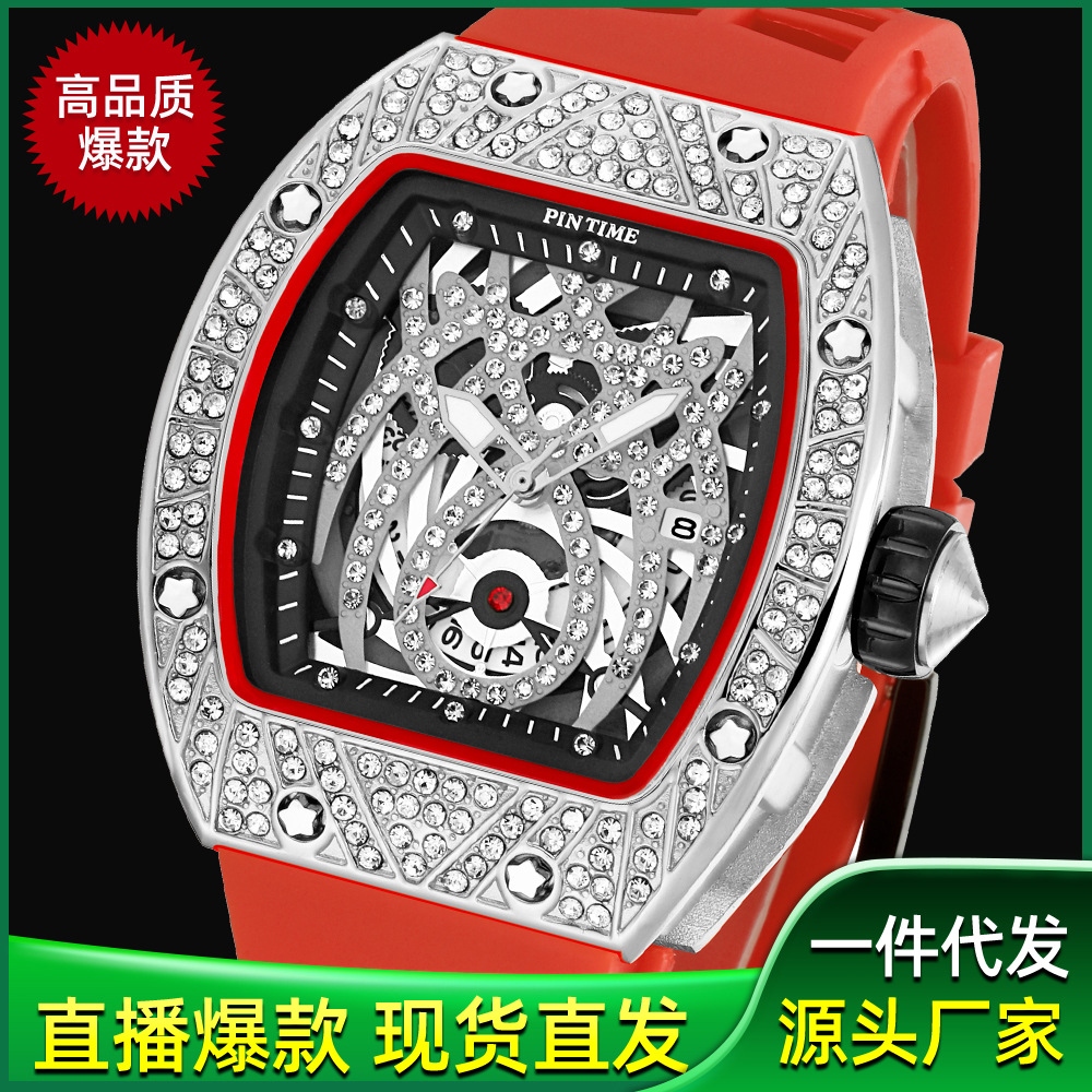 PINTIME/Pintime Live Explosive Starry Watches Diamond Barrel Watches Waterproof Quartz Watches Wholesale