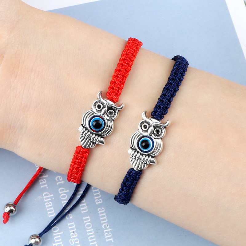 European and American bracelet female evil eye cross-border owl blue eye evil eye red rope woven adjustable hand rope