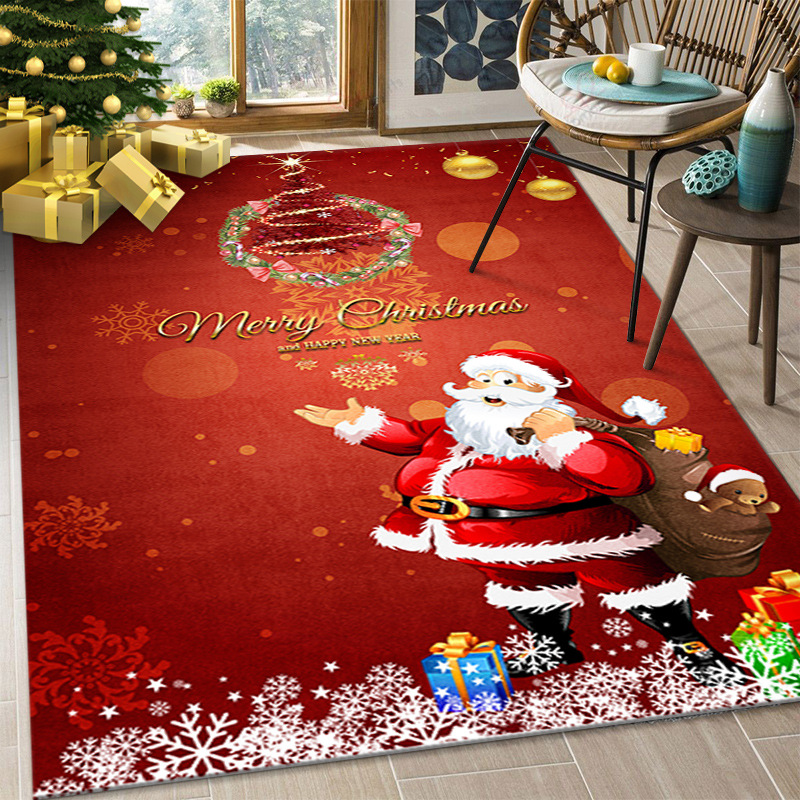 跨境圣诞节地毯欧美风圣诞老人装饰客厅地毯喜庆节日地垫礼品垫