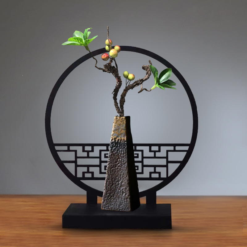 Adornos decorativos de escritorio con jarrón chino y plantas artificiales, estilo clásico oriental, ideales para sala de estar o vitrinas