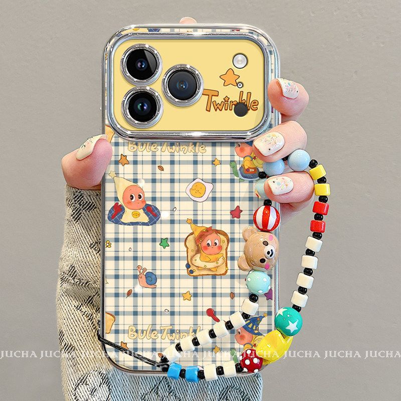 Suitable for Apple 17Pro Mobile Phone Case, High-End and Cute, iPhone 16Plus with Lanyard, 15 Small Grid Characters