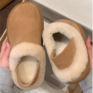Cowhide Version ~ Thick-Soled, Fleece-Lined, Two-Way Birkenstock Shoes for Women, 2025 New Style, Lamb Wool Birkenstock Shoes, Soft-Soled Casual Cotton Shoes