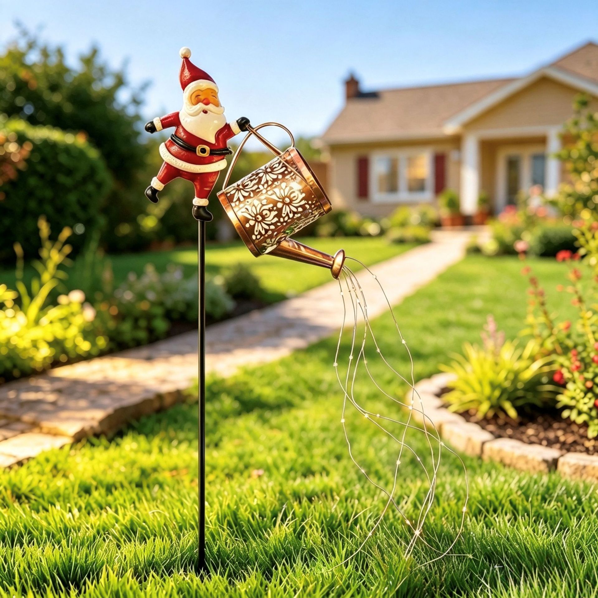 Amazon transfronterizo explota la energía solar de Navidad LED Papá Noel hervidor de agua para insertar lámparas de decoración de patio al aire libre image 3