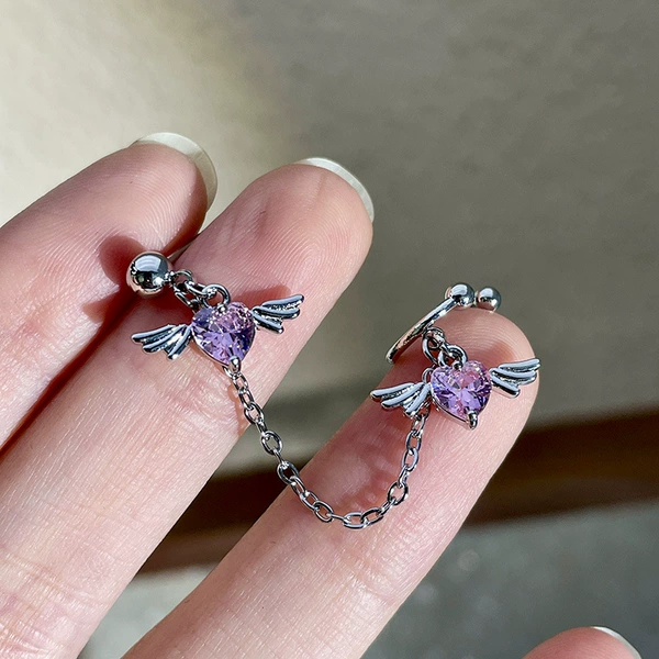 A single -in -one earrings and ear clamps [Purple Diamond]