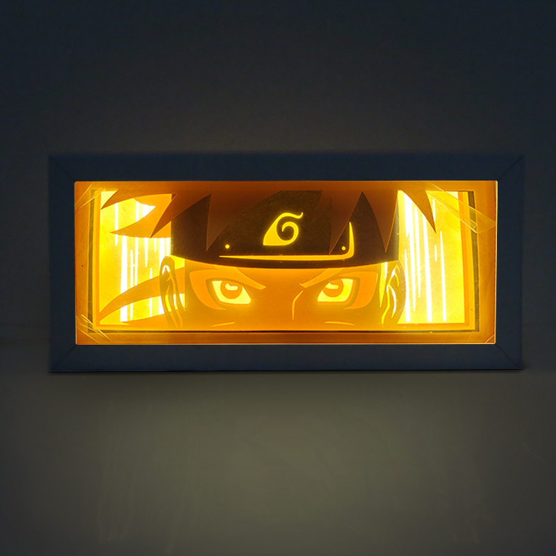 Anime Naruto Paper Sculpture Lamp Desktop Ornament Paper-Cut Lamp Japanese Anime Photo Frame Lamp Two-Dimensional Peripheral Figure Gift