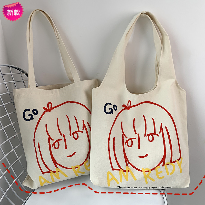 De estilo europeo de diseño de arte bolsa de lona de las mujeres de un solo hombro portátil japonés coreano INS de gran capacidad de estudiante de clase bolsa de libros de verano