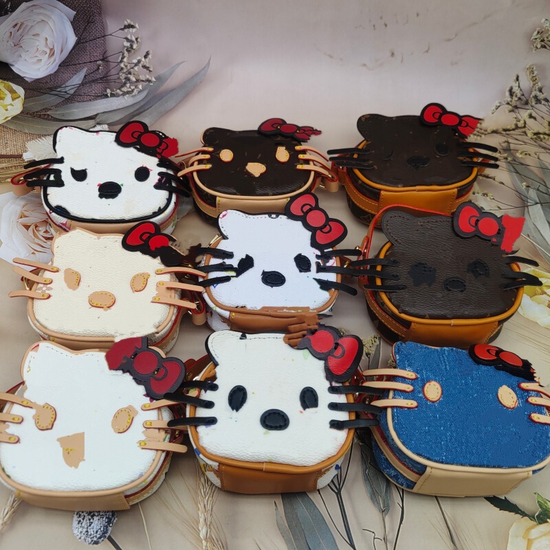 New Coin Purse Kt Cat Key Bag Pillow Lipstick Cosmetic Bag Bucket Round Cake Fashionable Cute Crossbody Chain Bag