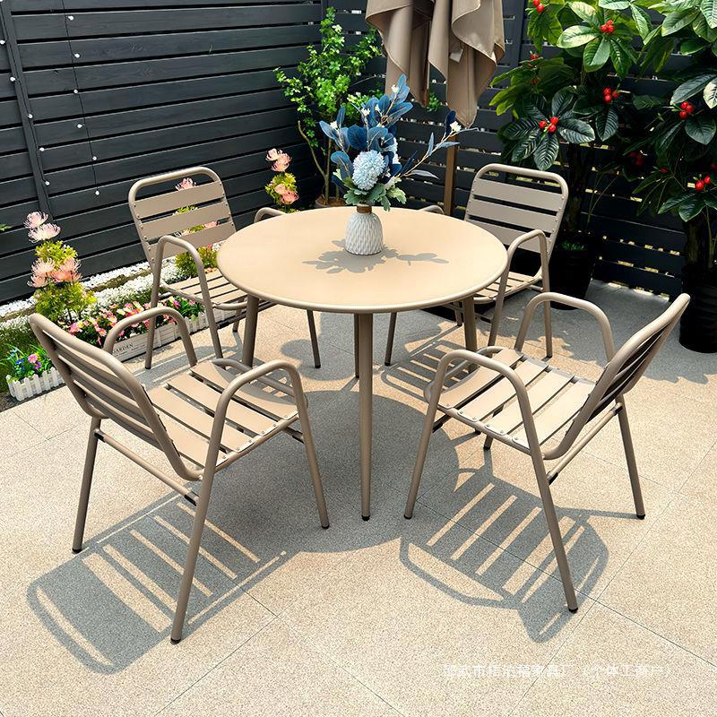 Outdoor Internet Popular Table and Chair suit Balcony Leisure Coffee Milk Tea Shop Carbon Steel Round Table Leisure Area Courtyard Outdoor Dining Table