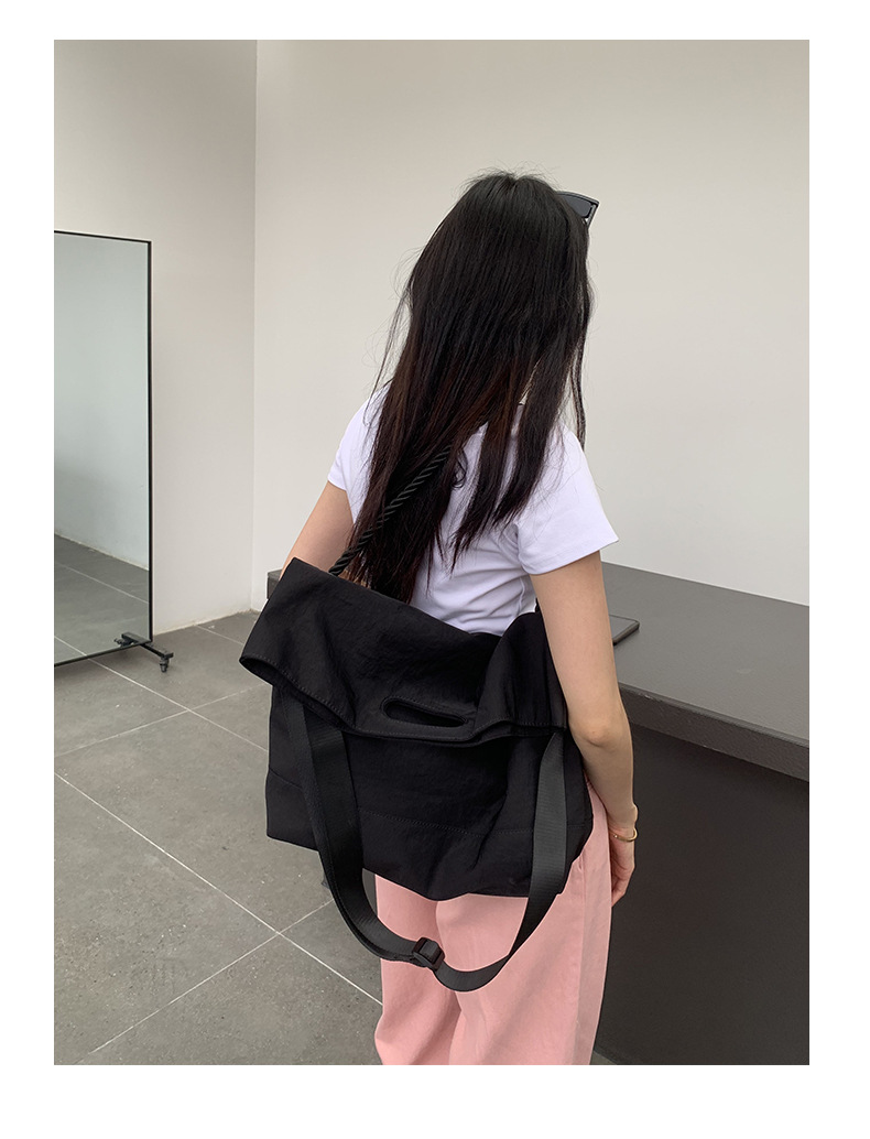 Casual bag women's trendy Oxford fabric large capacity single shoulder large bag wide shoulder strap simple woven tote bag_voghion.com