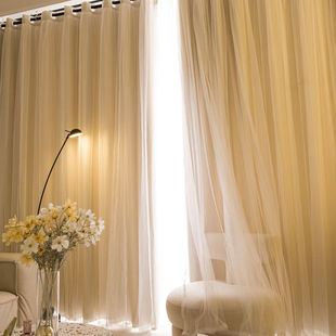 Scandinavian Lace Curtains Double-Layer Princess Style Gauze Curtains Bedroom Full Blackout 2022 New Girl Cream Style Accessible Luxury