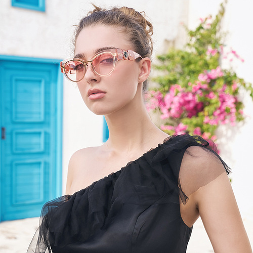 European and American personalized cat-eye sunglasses for women, high-end ins steampunk rimless sunglasses for women, cross-border wholesale