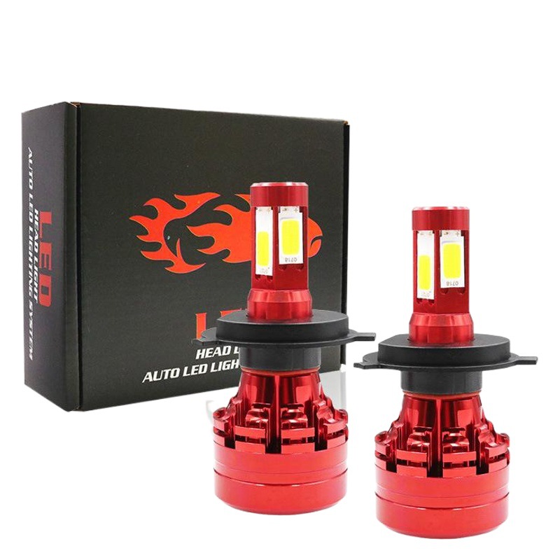 Coche LED faro H4 H7 lejos y cerca integrado de cuatro lados luminoso COB brillante proyector coche LED faro