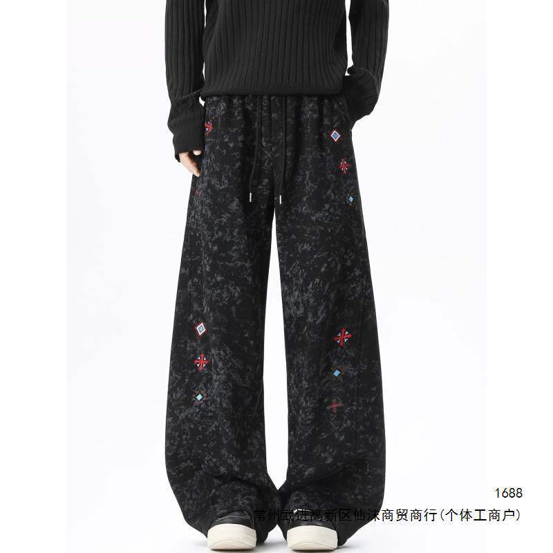 Plus size 150kg simple and versatile embroidered curved hem sweatpants for women, summer thin comfortable casual sports wide-leg pants Plus size 150kg simple and versatile embroidered curved hem sweatpants for women, summer thin comfortable casual sports wide-leg pants