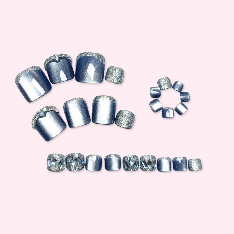 Dark Blue Fashionable Popular Toenail Patches, Cat-Eye Toenail Wearable Nails, Hot-Selling Diamond-Encrusted Manicure and Toenails