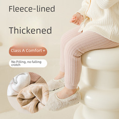 豎條女童打底褲精梳棉A類兒童連褲襪雙針豎條兒童加絨加厚九分褲